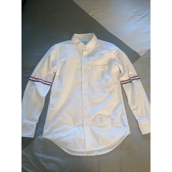 Thom Browne New York Shirt Mens Button Up Oxford White Striped Red Blue Size 0 - Picture 1 of 6